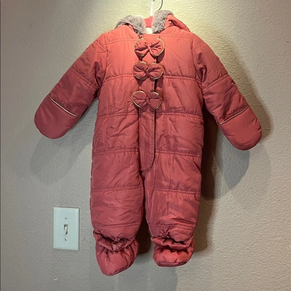 First Impressions Baby Girl’s Pink Faux Fur Footed Snowsuit Bunting 3-6 Months